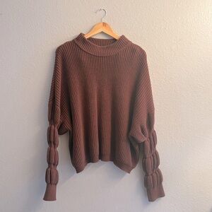 Women’s Brown Sweater with Bubble Sleeve